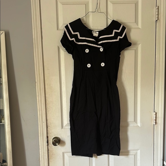 Chic star black white sailor style Black Nautical-Inspired midi short Dress - Picture 1 of 16